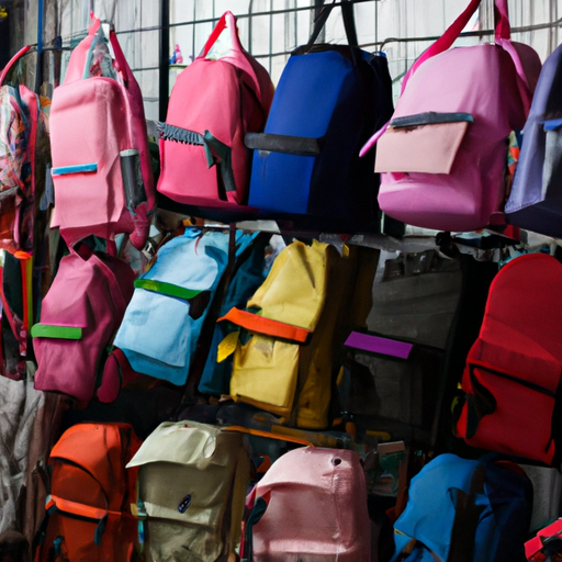 מגוון רחב של תיקי בית ספר צבעוניים המוצגים בחנות